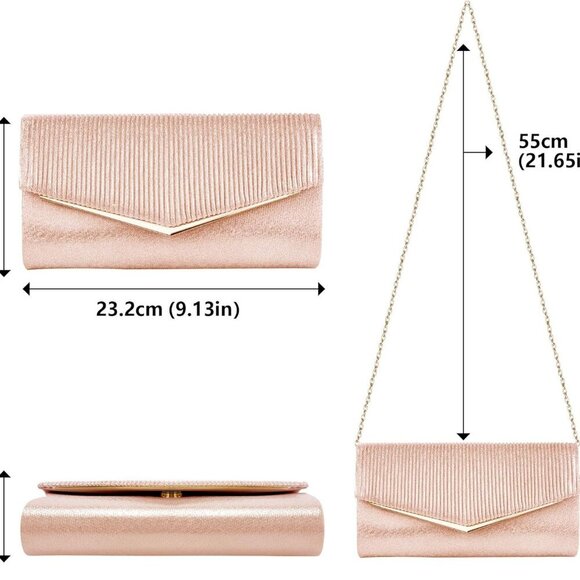 Clutch Purses for Women, Bling Vertical Lines Envelope Evening Bag w/Chain, Form - Picture 7 of 7